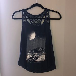 Navy Blue Graphic Halter Back Tank Top